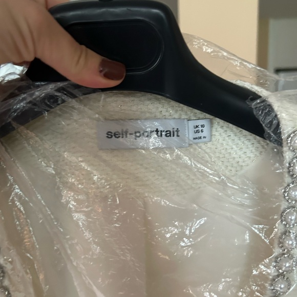 Self-Portrait Ivory Long Sleeve Dress with Pearl Accents - Picture 5 of 6